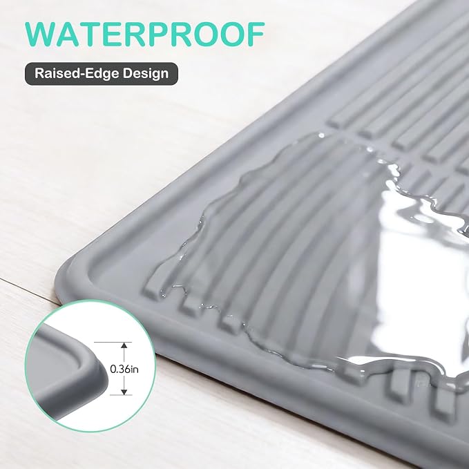 SORKUT Cat Litter Mat for Litter Box, 40x28 Inch Extra Large Silicone Litter Trapping Mat, Waterproof & Non-Slip Floor Protector, Soft on Kitty Paws, Easy to Clean & Durable, Gray