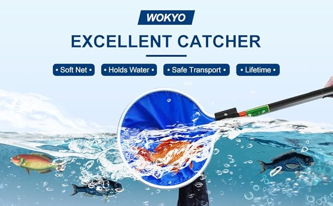 Koi Fish Tank Net, Semi-Permeable Fishing Soft Lightweight Mesh Basket Aquarium Netting Long Handle Large Koi Sock Net for Large Fish Eggs Safety, Isolating, Transfer