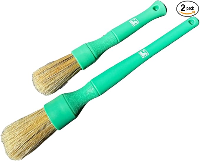 Thor Boars Hair Brush Set (Green) – Natural Boar Bristle Detailing Brushes Interior & Exterior Cleaning for Dash, Vents, Trim, Emblems, Ergonomic Handles (Professional 2-Piece Set)