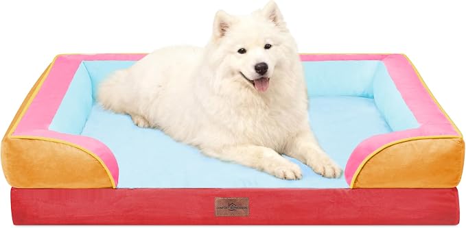 Comfort Expression Orthopedic Dog Bed for Large Dogs 36x27 Inch, Waterproof Egg Crate Foam Large Pet Bed with Bolsters, Dog Couch with Washable Cover & Non-Slip Bottom, Miami