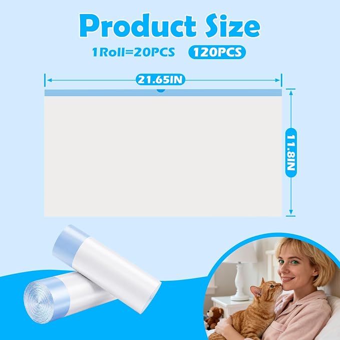 Cat Litter Bags 40 Count,26.37"x15.74" Drawstring Closure Litter Box Liners for Automatic Litter Box,Heavy Duty Cat Poop Bags,Thick Tear-Resistant Waste Bags for Self-Cleaning Box Replacement