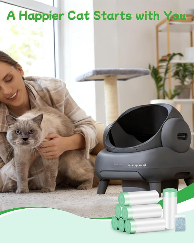 60 Count Cat Litter Bags Liners, Pre-separated Litter Robot Bags for Automatic Litter Boxes & Litter Robot 4/5/3, Thick 10-12 Gal Cat Waste Bags with Strong Ties, Fits Pans Under 24"