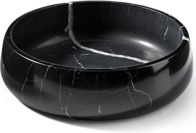 Karibiber Natural Marble Dog Bowl, 5lbs Non Slip Dog Food Bowl, Non Spill Weighted Water Bowls for Large Dogs, Durable Big Dogs Dish, Puppy Pet Bowls, Easy to Clean, Holds 6.5 Cups(Spain Black)