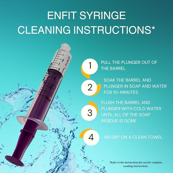 Envue ENFit Enteral Feeding Syringe 60mL, O Ring Syringes for Feeding and 60 ml Syringe for Feeding Tube Use, Reusable 60cc Syringe for NG Tube, 10 Pack, Purple