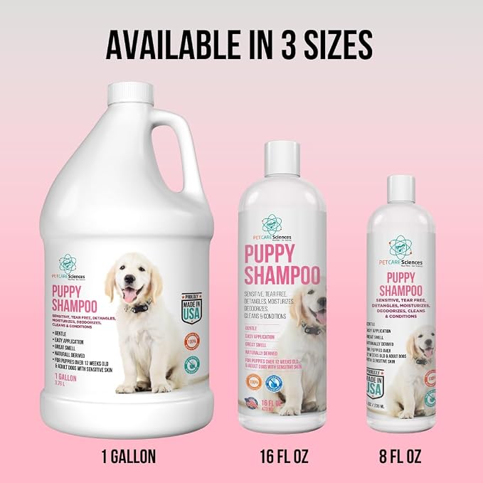16 fl oz Tearless Puppy Shampoo and Conditioner - Dog Shampoo Itchy Skin Relief - Coconut Oil Oatmeal Shampoo for Dogs - Hypoallergenic Dog Shampoo Sensitive Skin, Made in the USA.