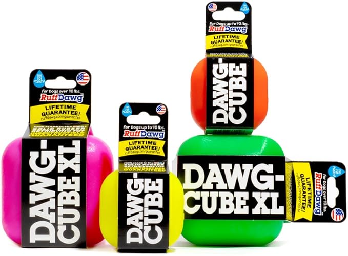Ruff Dawg Cube Medium 2.5 Indestructible Dog Toy, Yellow – Heavy-Duty Rubber Fetch & Chew Toy for Aggressive Chewers – Erratic Bounce, Floats, BPA & Latex Free – Made in USA