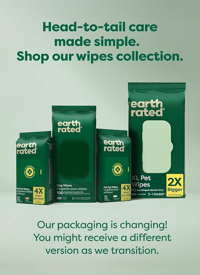 Earth Rated Pet Wipes for Dogs and Cats, Hypoallergenic, Cleaning and Hydrating, for Grooming Paws, Body and Butt, Unscented, 400 Count