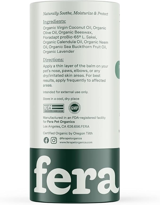 Fera Pets PawBiome® - Cat & Dog Balm for Paws and Nose with Postbiotics - Encourages Skin Recovery - Balances Skin Microbiome - Supports the Skin's Natural Barrier - 2 oz Stick