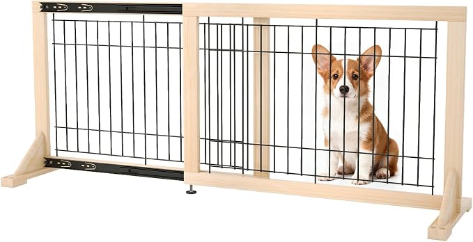 Freestanding Wooden Dog Gate for Doorways & Stairs, Adjustable Width 23.6"–45.3", No-Drill Indoor Pet Barrier for Small Dogs & Puppies, Foldable Dog Gate for Hallways, 23.6" Tall