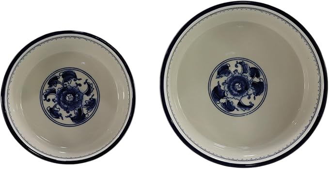 Handpainted Blue & White Porcelaine Large 45OZ Dog Bowls, Non Slip Heavy Ceramic Dog Pets Feeding Wet or Dry Food and Water Bowls Dish -7.5"