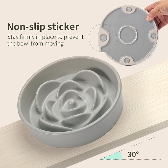 Grey Ceramic Slow Feeder Dog Bowl for Small and Medium Breeds,6.1 in Slow Feeding Bowl,Puzzle Cat Dog Food Bowl for Fast Eater,Maze Dish Puzzle Bowl for Small Dogs and Cats