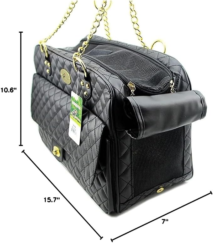 B-JOY New Dog Carrier Dog Handbag Dog Purse Pet Tote Bag Soft Sided Pet Carriers with Double Chain Handles Black