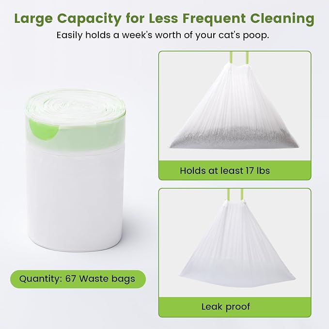 PETOCAT Cat Litter Liner Bags Compatible with Litter Box Robot 3, 4 and Most Self-Cleaning Litter Boxes, 67 Count drawstring Kitty Automatic Waste Drawer Liners, Disposable Pet Trash Replacement Bags