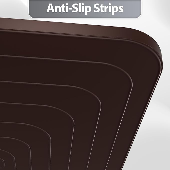 Silicone Dog & Cat Food Mat with Raised Edge, 20"x14" Extra Thick Waterproof Non-Slip Pet Feeding for Food and Water Bowls, Spill Proof Mat to Protect Floors, BPA Free Dishwasher-Safe,Brown