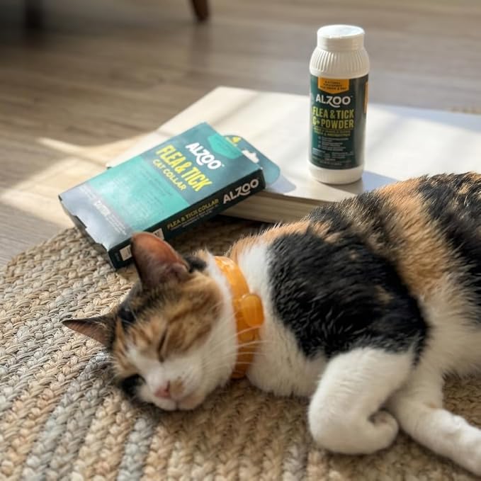 ALZOO Flea & Tick Cat Collar and Flea & Tick G+ Powder, 100% Plant-Based Active Ingredients