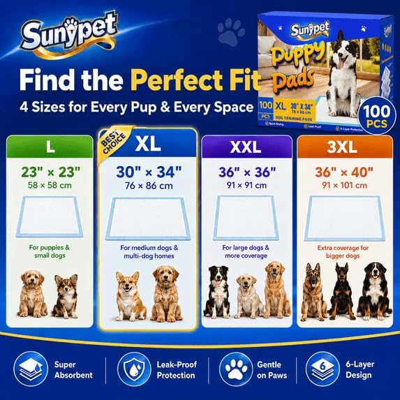 Puppy Pads Disposable Dog Potty Training Pads, Quick Dry, Ultra Absorbent, XL 30"x34", 100ct
