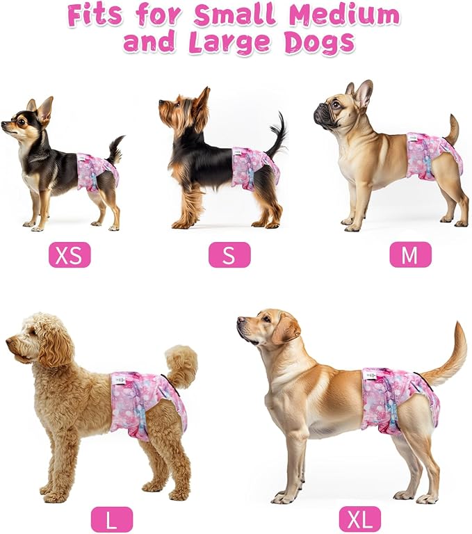 CuteBone Washable Female Dog Diapers 4 Pack Reusable Doggie Heat Diapers for Period FMG04XL