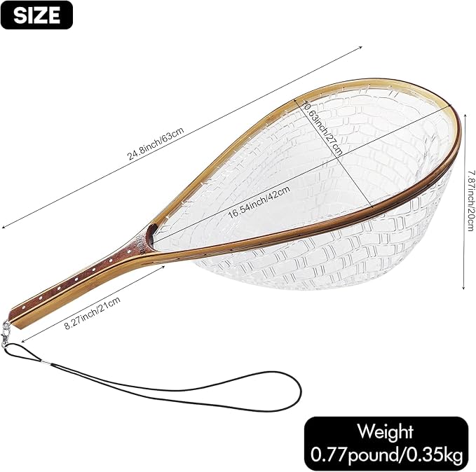 Riverruns Fly Fishing Net Landing Net Wooden Net Soft Rubber Mesh Trout Net Freshwater Saltwater Fishing Net with Safety Cord Net Gifts for Father Men
