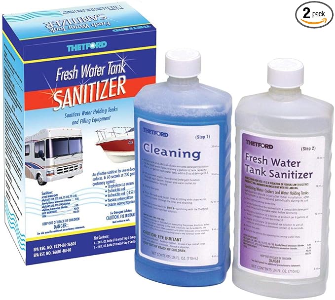 Thetford Fresh Water Tank Sanitizer Detergent and Treatment, 2 x 24 oz Bottles - 36662