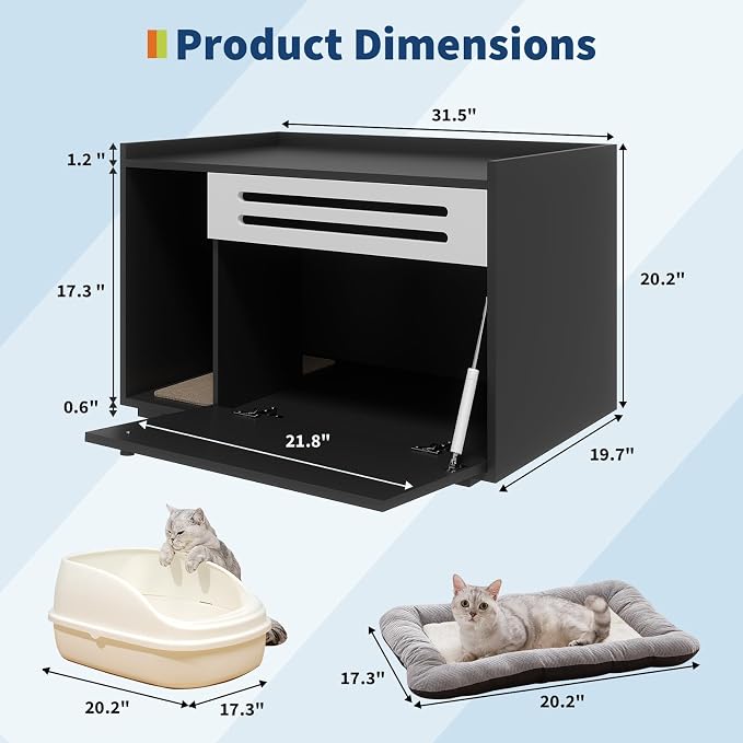 GarveeLife Cat Litter Box Enclosure Furniture Hidden Litter Box Cabinet Indoor Cat Washroom Pet House Dog Proof Hideaway Kitty Flip-down Opening Litter Box Enclosure - Black