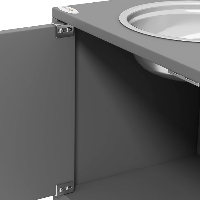 PawHut Large Elevated Dog Bowls with Storage Cabinet Containing Large 44L Capacity, Raised Dog Bowl Stand Pet Food Bowl Pet Feeding Station, Gray