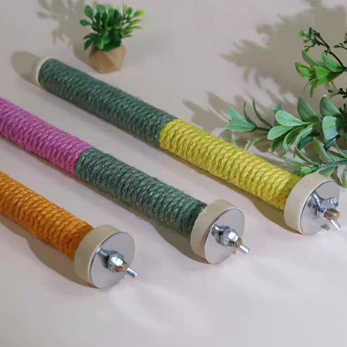 2pc Bird Perch Woven Rope Wooden Stand, Colored Solid Hemp Rope Bird Perches for Cage(9.85IN)