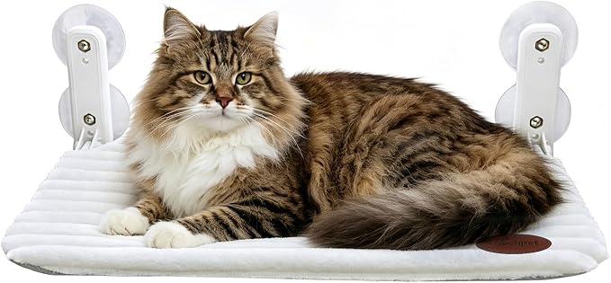 Woochpet Cat Window Perch Bed,Foldable Kitty Windowsill Hammock Shelf Seat,Kitten Window Sill Lounger with Soft Rabbit Fur Cover Cushion Machine Washable,Solid Metal Frame and Strong Suction Cups