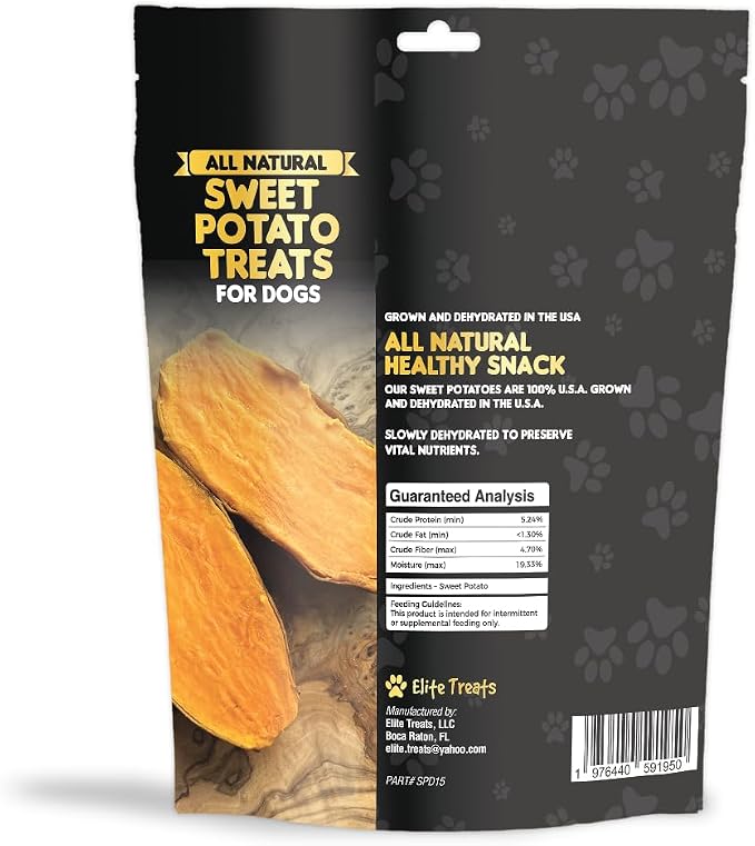 Sweet Potato Dog Treats Made in USA | 100% Natural, One Ingredient | Grain-Free Vegan Dog Treats for Puppies, Small, Medium & Large Breeds - 15 oz