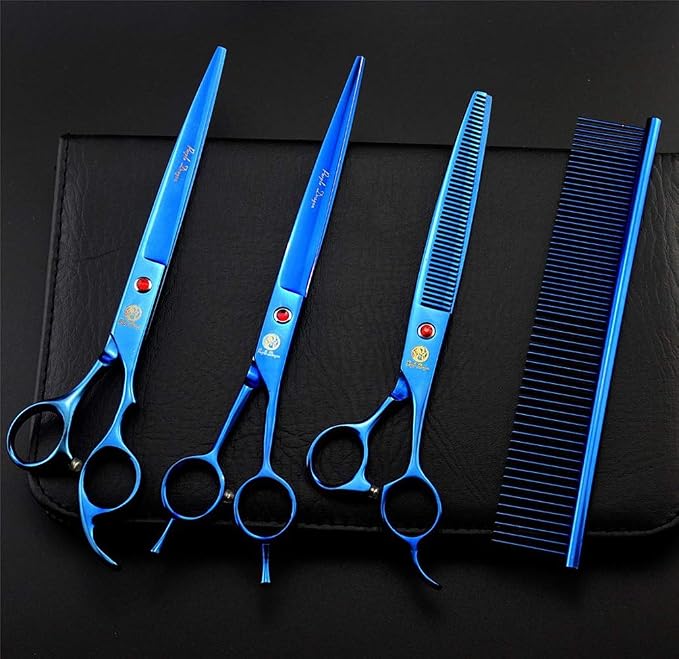 Purple Dragon 8.0" Titanium Multicolor Professional Pet Grooming Scissors Set,Straight & Thinning & Curved Scissors Shear with Bag for Dog Cat Grooming