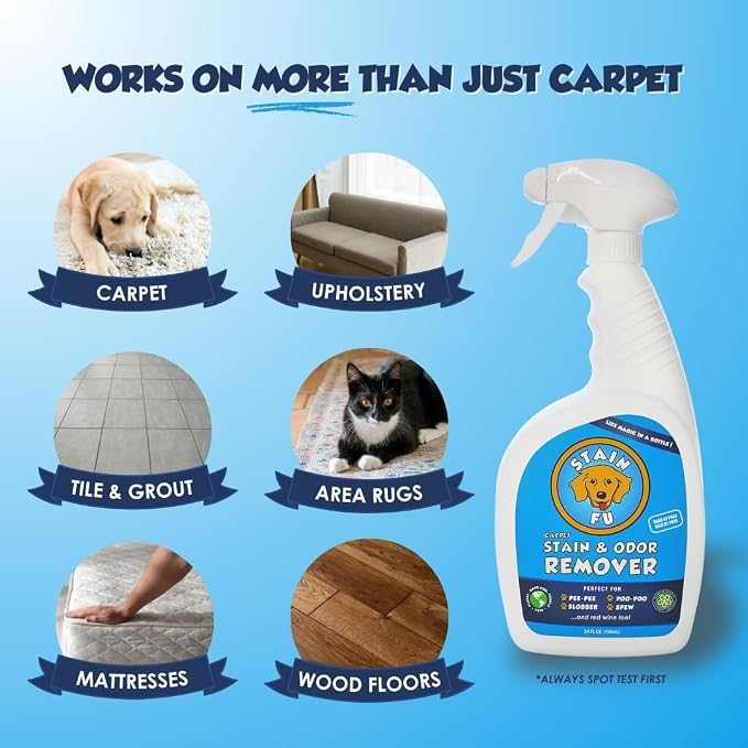 Pet Stain & Odor Remover – Carpet Cleaner Spray for Dog & Cat Urine, Feces, Vomit, Coffee & Wine Stains – Upholstery, Rugs & Furniture Cleaner – 24 oz