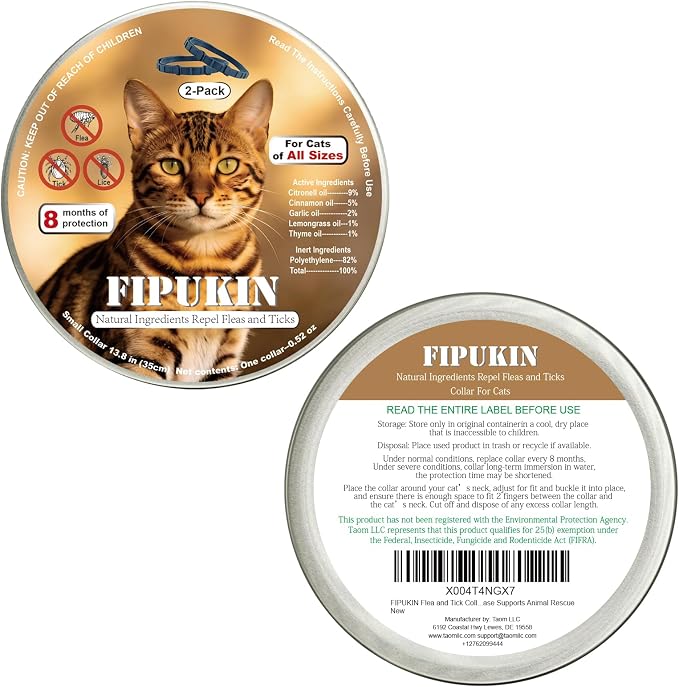 Natural Ingredients Flea Repellent Collar for Cats, Safe and Effective Flea and Tick Repellent, Waterproof, 8 Months Protection per Collar, Free Comb, One Size Fits All, 13.8 Inches, 2-Pack