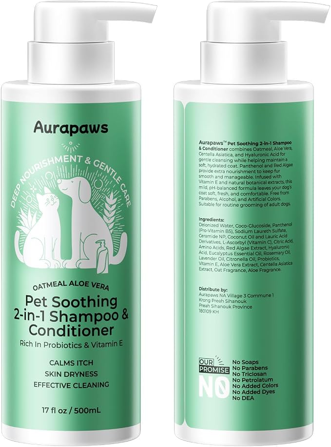 Probiotic Dog Shampoo and Conditioner with Ceramides NP & Vitamin E, Gentle Puppy Shampoo, Oatmeal Dog Shampoo for Allergies Dry Skin & Itch Relief, Hydrating & Odor Control, 17 oz(Pack of 2)