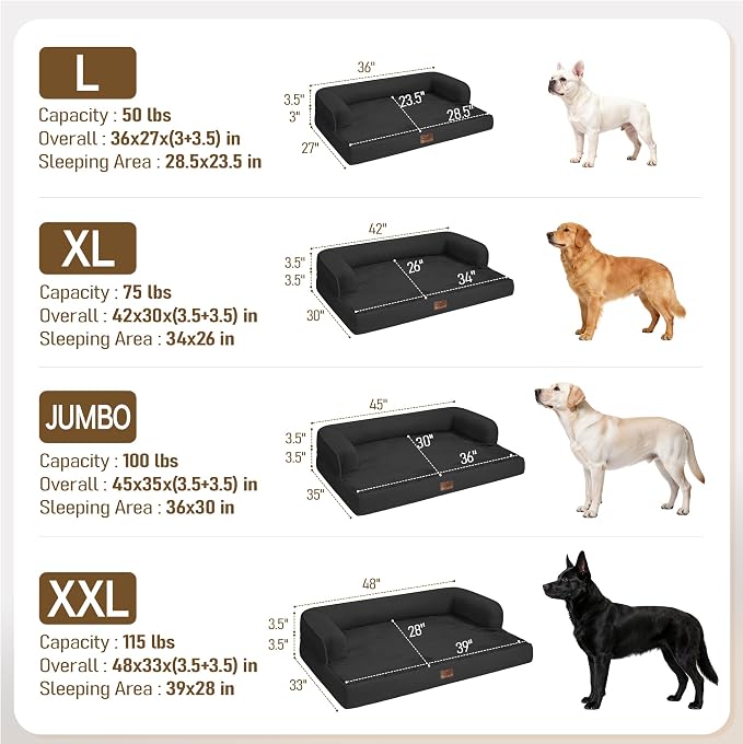 Comfort Expression Memory Foam Dog Bed - Washable Pet Bed for Big Dog Waterproof Pet Couch Memory Foam Sofa Bolster with Removable Cover - 36 x 27