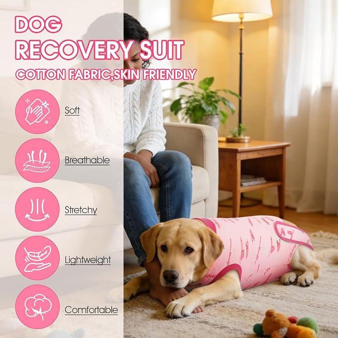 IDOMIK Dog Recovery Suit for Female Spay - Adjustable Anti-Licking Dog Post Surgery Onesie, Male Female Dog Neuter Spay Suits, Soft Abdominal Wound Bandage & E-Collar Cone Alternative