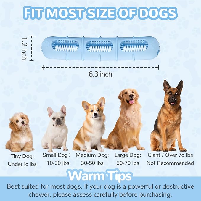 Bite and Brush Puppy Rubber Chew Toy for Teething, Chew Toys for Dogs with Bristles, Stuffable Rubber Teether for Small Medium Dogs, BPA-Free, Teeth Cleaning & Teething Relief, Keeps Puppy Busy (Blue)