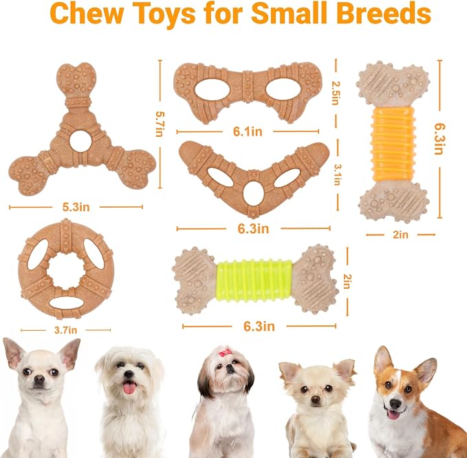 Puppy Chew Toys 6 Pack, Indestructible Dog Toy for Small Dogs, Dog Bones for Aggressive Chewers Puppy Teething Toys to Keep Them Busy, 30lbs and Under