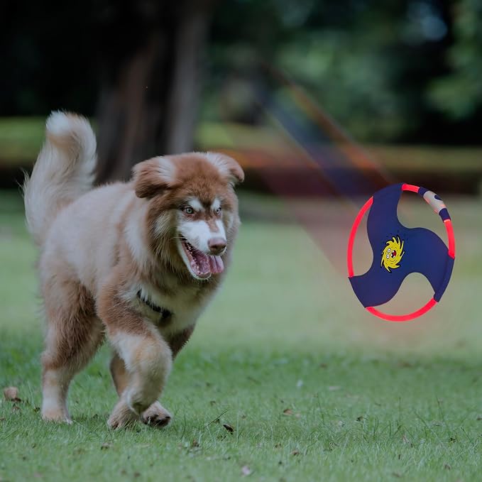 Dog Flying Disc Flyer Dog Toys, Glow in The Dark Nylon Dog Toy with 3 Light Models, Floating Dog Ring Toys for Physical Exercise, Pet Training Throwing Playing