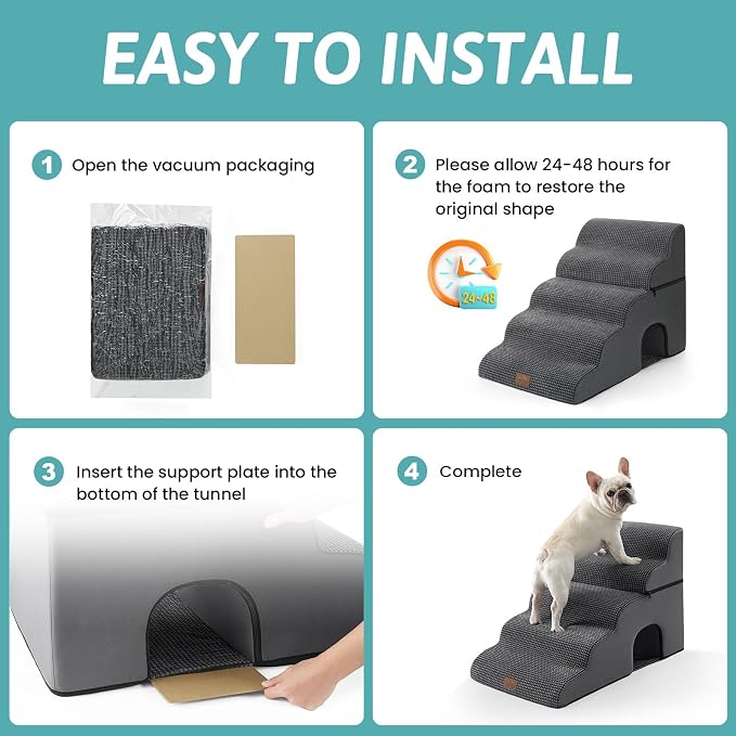 COZY KISS Dog Stairs for Small Dogs, 3-Step 2 in 1 Transformable Pet Stairs for Couch and Bed, 15.7" H Dog Steps for Old Cats, Puppy, Small Dogs (Dark Grey, 17.7x33x22.4 in, 5)