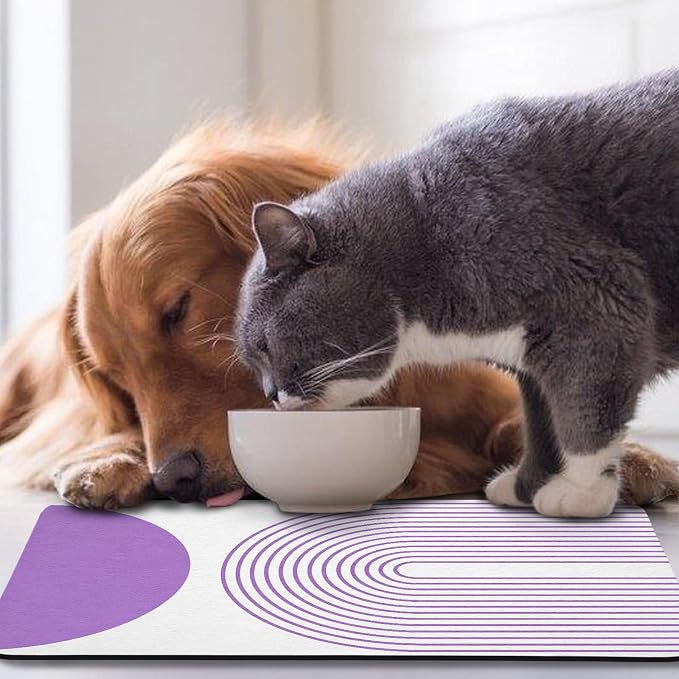 Dog Food Mats,Cat Absorbent Water Bowl Feeding Mats Pet Placemats for Food and Water Purple Bohemia 24 * 32 inch