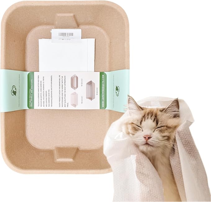 Disposable Cat Litter Box (5-Pack with 1-Towel) Eco Friendly 100% Recycled Paper Cat Tray,16.14 X11.81X3.94 Inch (Brown)