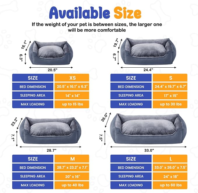 Makigued Rectangle Dog Bed for Large Size Dog with Removable Washable Cover Pet Bed with Bolster Sides Non-Slip Bottom Pet Sofa Waterproof Lining Durable Pet Cuddler, Dark Grey, 35x 26x 7.5 in