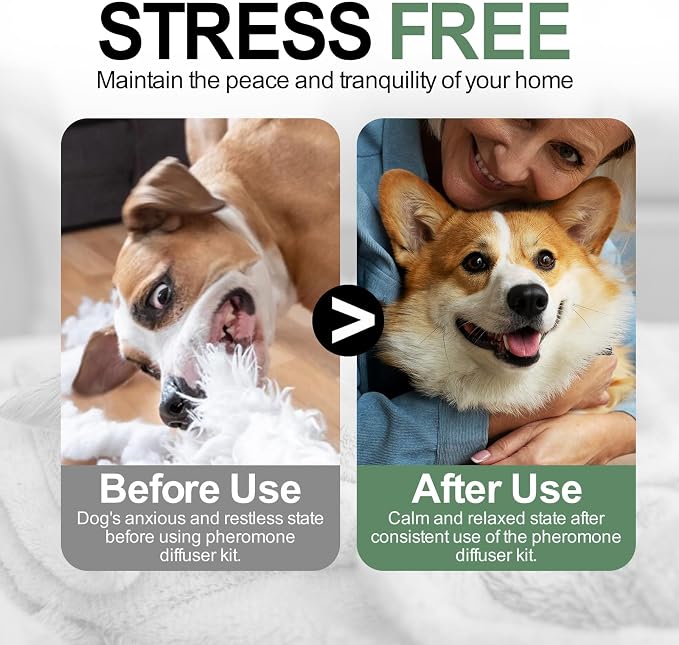 14 IN 1 Dog Calming Diffuser Kit with Night Light | 4 Plug-in Diffusers + 10 Refills (48ml Each) | New Formula Pheromone for Dogs | Anxiety Relief, Stop Barking, Reduce Stress | 300 Days Supply