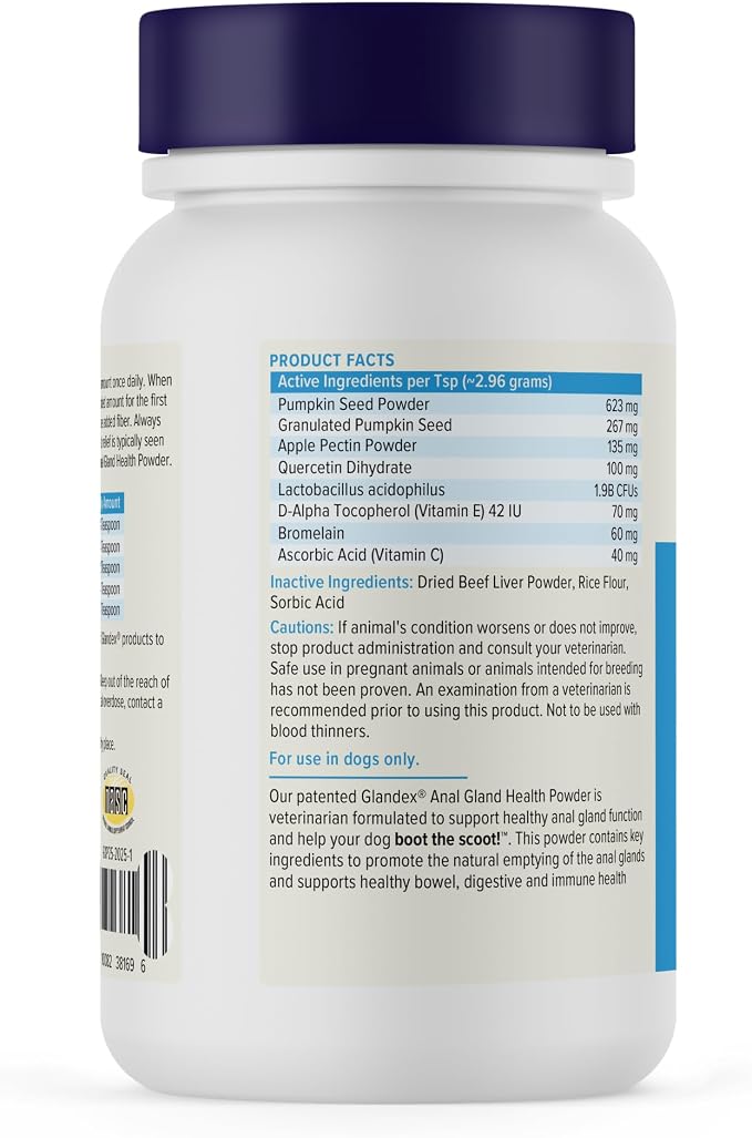 Vetnique Glandex for Dogs Anal Gland Powder, Support for Scooting & Fishy Odor, Boot The Scoot Fiber Supplement, Pumpkin Powder & Probiotics for Dogs with Digestive Enzymes (2.5oz Powder, Beef Liver)