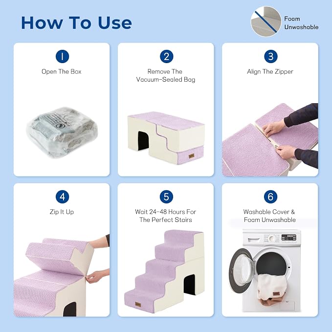 ZOMISIA Dog Steps for High Beds - 6 Step 29" H Pet Stairs with Tunnel 2 in 1 with Zippers Suitable for Small Dogs and Cats, Indoor Cat Ladders with Non-Slip Bottom, Beige