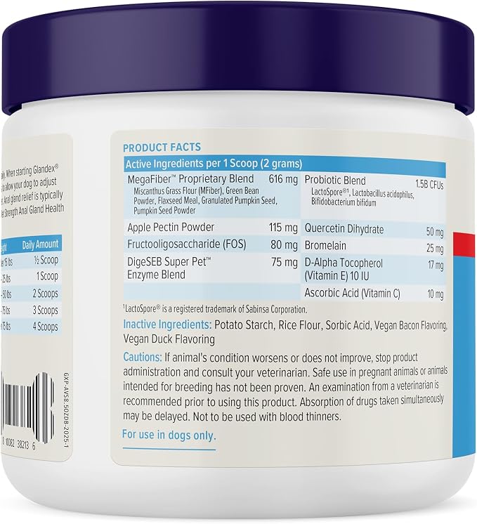 Vetnique Glandex for Dogs Advanced Strength Anal Gland Powder, Support for Scooting & Fishy Odor, Boot the Scoot Fiber Supplement, Pumpkin Powder & Probiotics for Dogs with Digestive Enzymes
