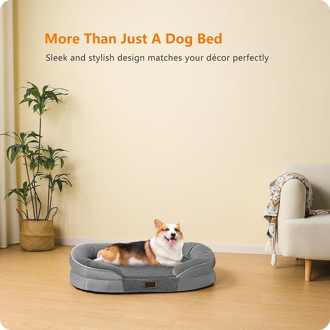 Dwanton Orthopedic Dog Bed for Medium Dogs with Gel Memory Foam, Waterproof Dog Sofa, Washable Pet Bed with Four Sided Bolster Cushion, Removable Cover & Non-Slip Bottom, 36", Medium Grey