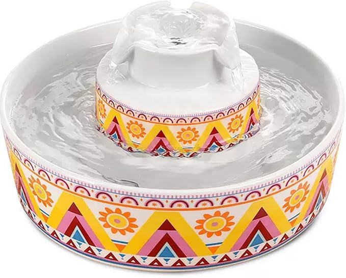 Ceramic Cat Water Fountain with 9 Filters 3 Sponge, Cats Water Dispenser 2.1L/71.02oz Dog Water Bowl Dispenser Cat Fountain for Cats Indoor Ultra Quiet Pump Pets Water Bottle Boho Orange