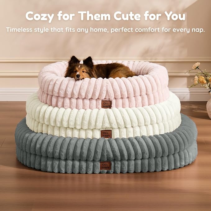 ChiXnuggle Orthopedic Dog Bed for Medium Dogs, Waterproof Faux Rabbit Fur Dog Couch with Egg Crate Foam Support and Washable Removable Cover, Bolster Pet Sofa with Non-Slip Bottom, 30x24x7, Grey