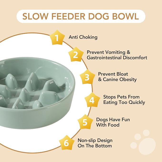 Havniva Ceramic Slow Feeder Dog Bowls, 1.2 Cups Dog Bowl Slow Feeding for Small and Medium Breed, 7.3inch Puzzle Dog Food Bowl Slow Feeder Non-Slip Anti-Gulping and Anti-Choking Reduces Bloating