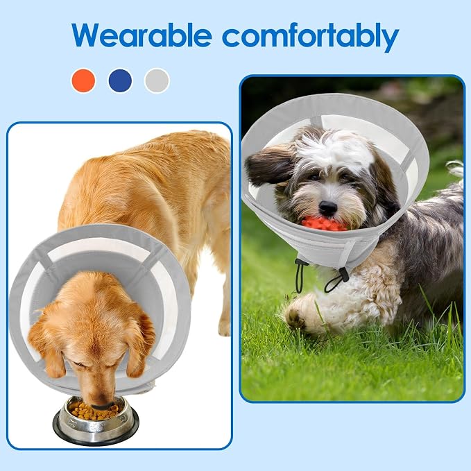 SAWMONG Soft Cone for Dogs – Large Dog Recovery Collar, Adjustable E-Collar to Stop Licking After Surgery (L, Gray)